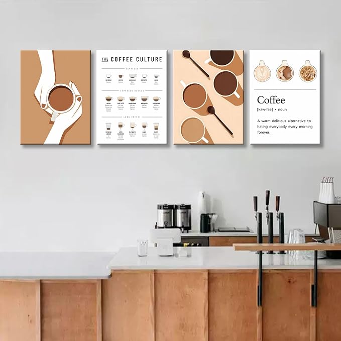 NCYEL 4pcs Modern Minimalist Coffee Wall Art Kitchen Coffee Shop Pictures - Image 5