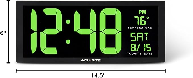 AcuRite 75155M 14.5" Large Green LED Digital Clock Inch - Image 8