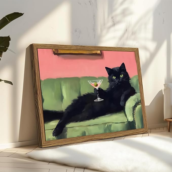 Funny Black Cat Martini Wall Art, Bar Cart Decor, Eclectic Cocktail Painting - Image 6