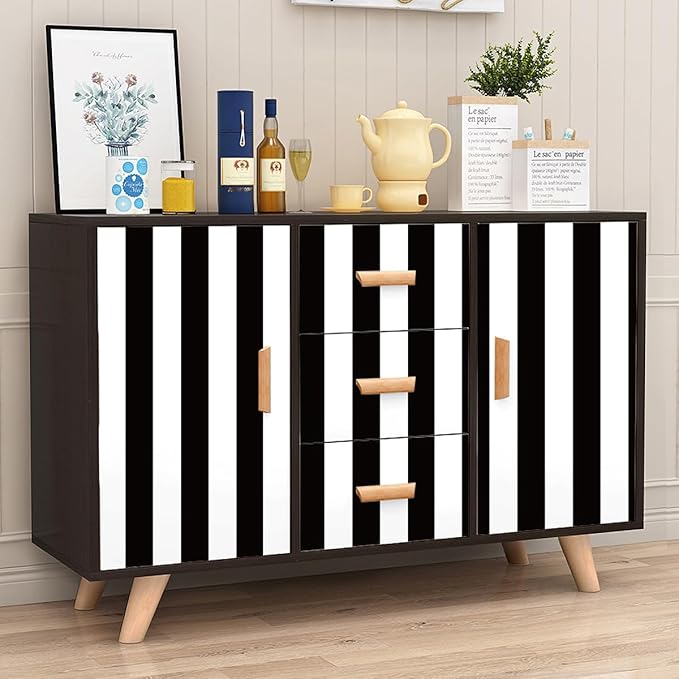 Jeweluck Black and White Wallpaper Peel and Stick Wall Paper 17.7”x118.1” Black - Image 6