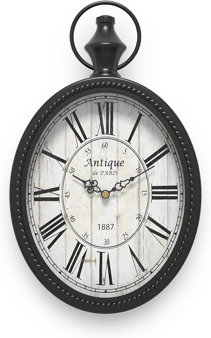 Menterry Small Retro Oval Wall Clock, Antique Old Design, Battery Operated by Menterry