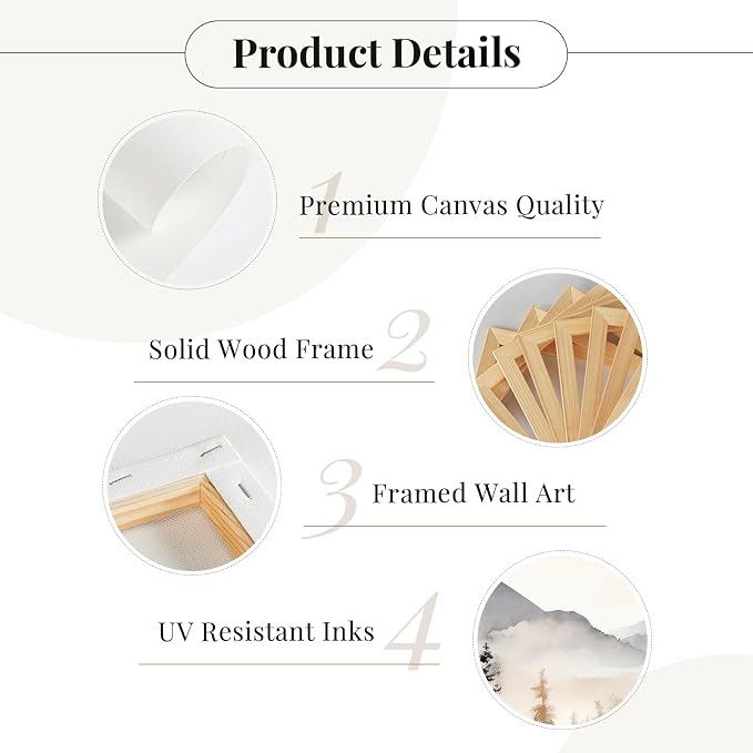Neutral Mountain Wall Art Decor Set of 3 Forest Canvas Wall Art Poster - Image 7