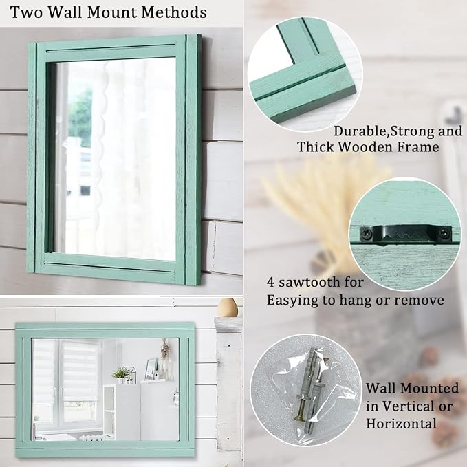 AAZZKANG Wood Framed Wall Mirror Large 65 x 45 cm Rectangle Rustic Vanity - Image 3