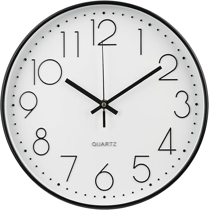 Wall Clock 12 Inch Non-Ticking Silent Modern Simple Style Round Decor Clock by BAKBRAND