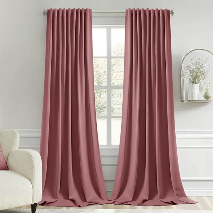 MIULEE Dusty Rose Back Tab Blackout Curtain 96 Inch Long 2 Panels Set by MIULEE