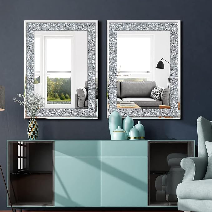 QMDECOR Crystal Crush Diamond Rectangle Silver Mirror - Image 6