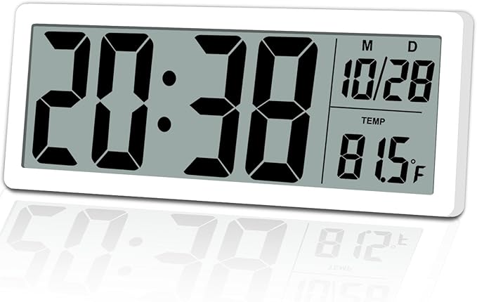 8.5" Modern Digital Wall Clock, Battery Operated, Simple LCD Display by QINYUNE