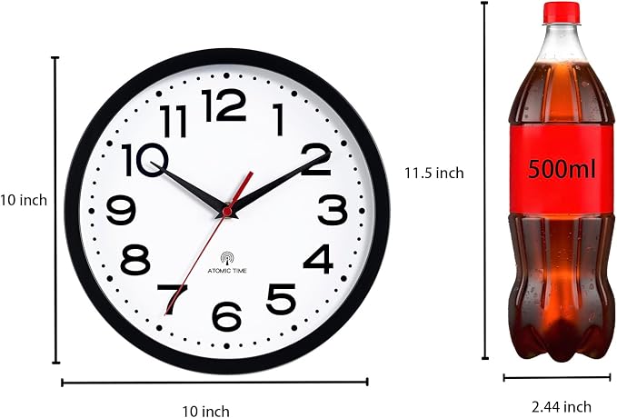 Roymnie Atomic Wall Clock 10 Inch, Modern Clock Battery Operated Classic Analog - Image 3
