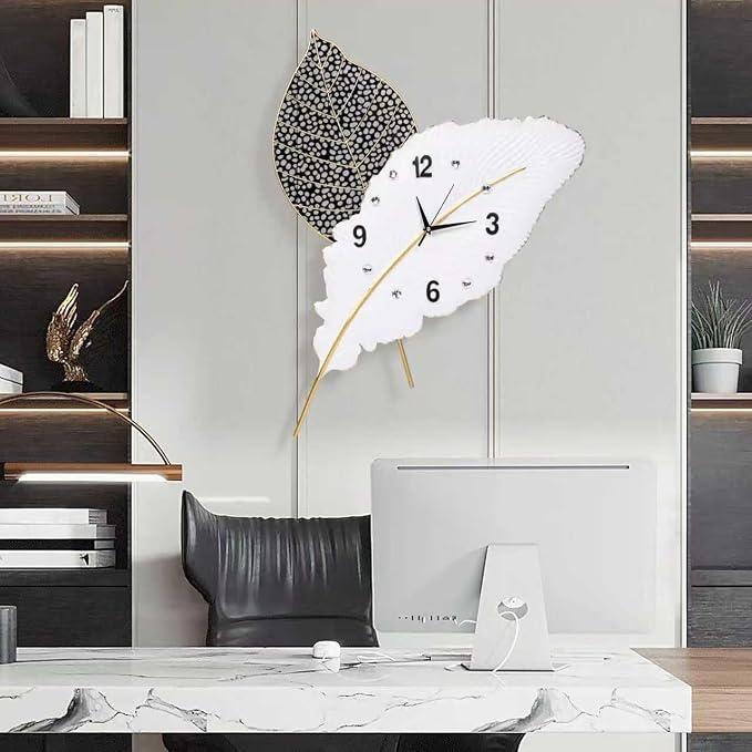 18x27 inch Large Modern Feather Leaf Shape Wall Clock - Image 6
