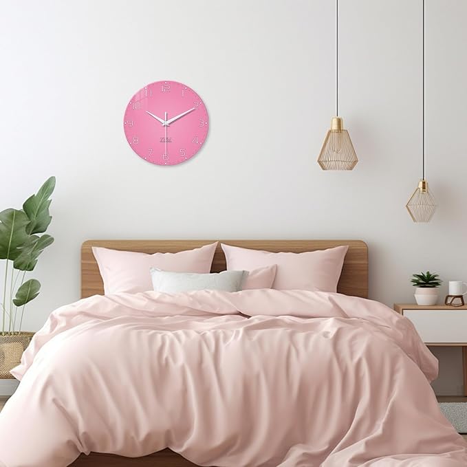 XNM Round Small Wall Clocks Battery Operated 12 Inch Pink Wall Clock - Image 2