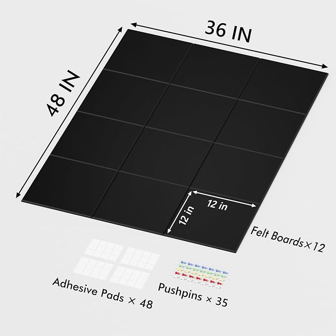 Neatsure Large Cork Board for Wall, 12 Panels Felt Tiles Tack Push Pin Board - Image 3