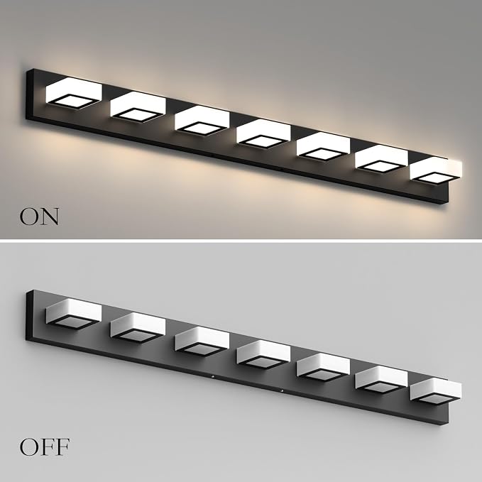 Ralbay 46" LED Matte Black Vanity Lights 7 Lights Acrylic Metal Black Modern - Image 6