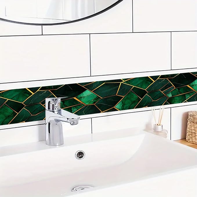 HOMETITUTE Wallpaper Border Peel and Stick Wall Border Emerald Tile Geometric - Image 2