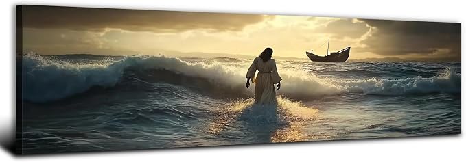 Jesus Walking on Water Wall Art Christian Picture Wall Decor by AREBOLOLLC