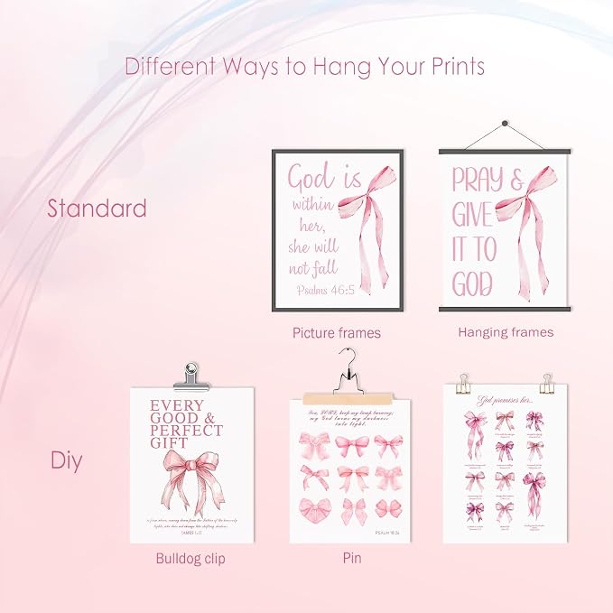 KBKBART Coquette Pink Bow Wall Art Decor Posters– Set of 6 Unframed 8x10 Prints - Image 3
