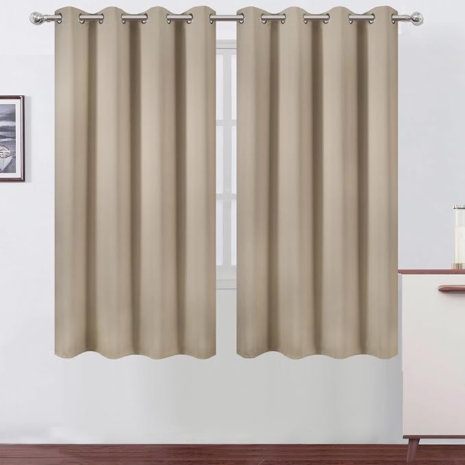 LEMOMO Khaki Blackout Curtains 52 x 63 Inch Length/Set of 2 Curtain by Lemomo