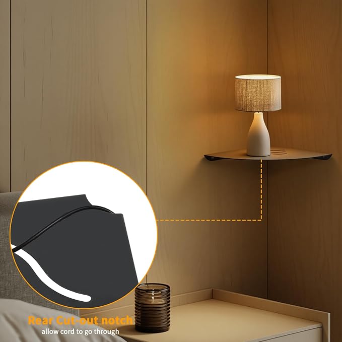 Small Corner Shelf, Floating Metal Corner Shelves, Corner withs Wire Hole - Image 6