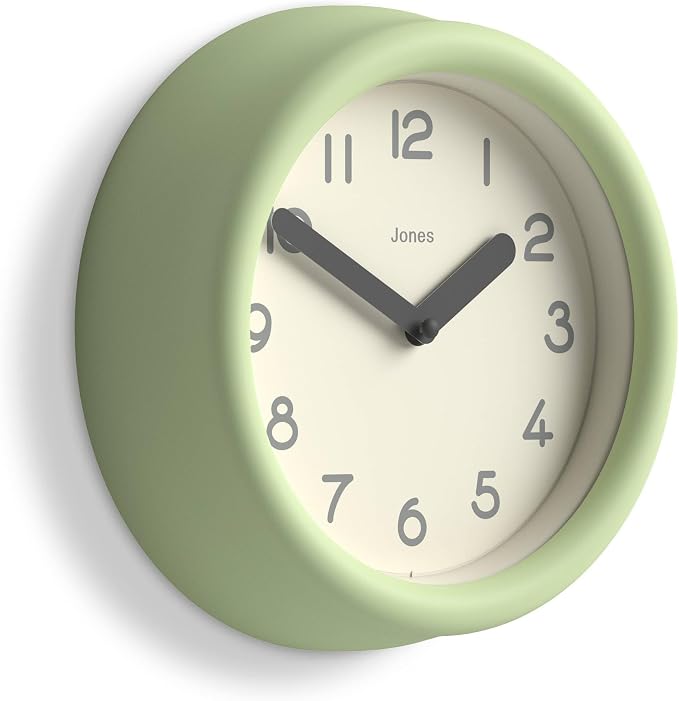 JONES CLOCKS® Fuze wall Clock | Small Round Clock | Matcha Green | Playful by JONESCLOCKS
