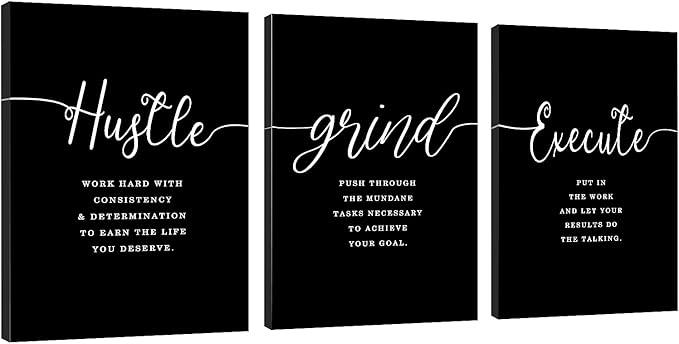 Office Decor - Hustle Quotes Execute Prints, Framed Canvas Wall Art Grind Quote by EPHANYART