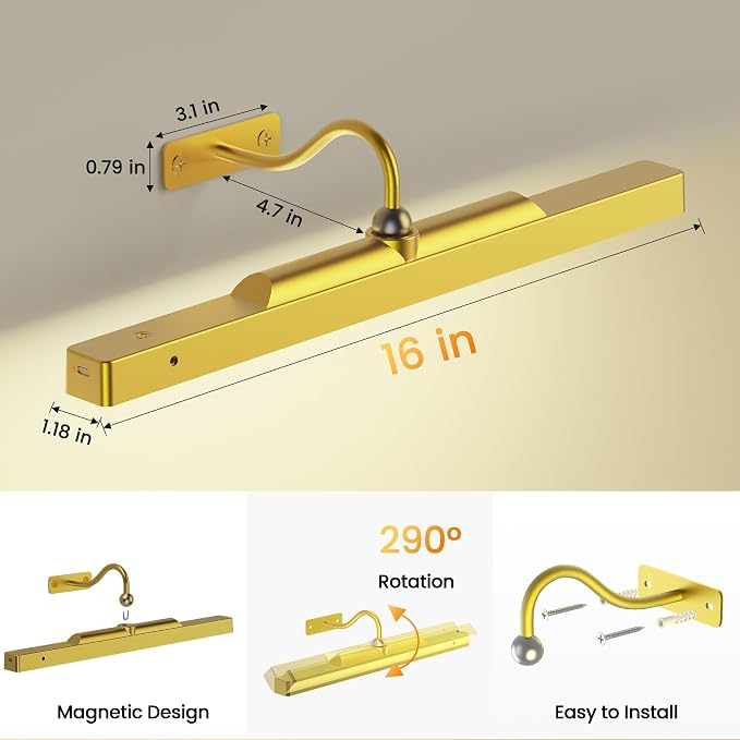 Picture Light Gold 2Pack, 5000mAh Battery Opertated Cordless Picture Lights - Image 6