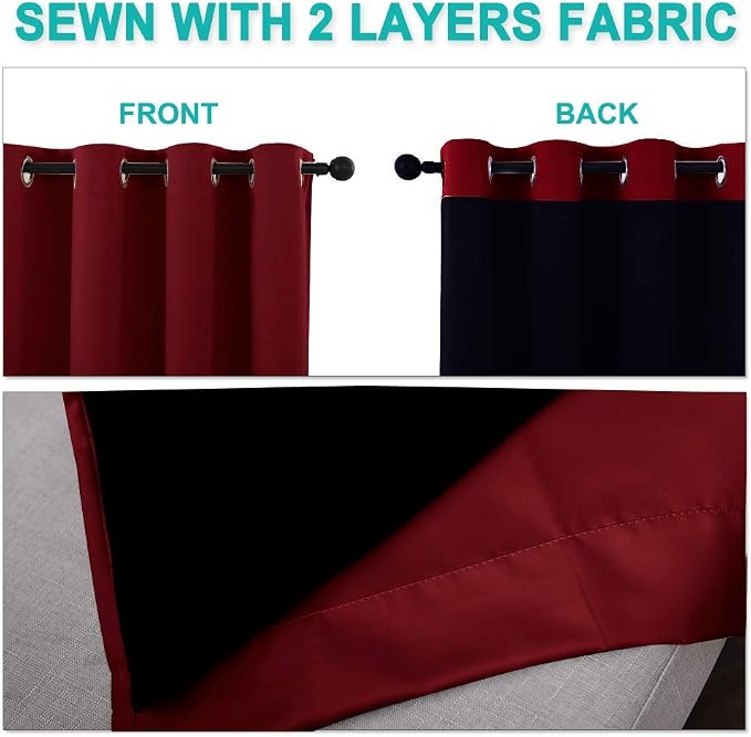 NICETOWN Full Shade Curtain Panels, 70 x 72 inch, Burgundy Red, Pair of Energy - Image 4