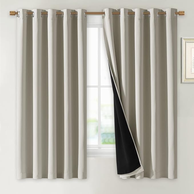 NICETOWN Natural 100% Blackout Lined Curtains, 2 Thick Layers Completely by NICETOWN
