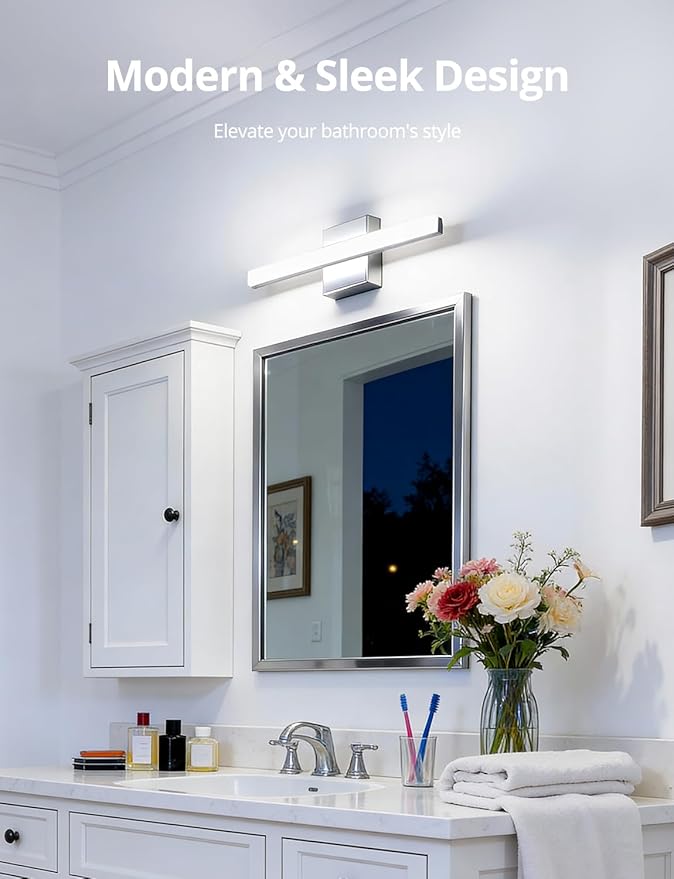 Combuh Modern Bathroom Light Fixtures Over Mirror, 16 Inch IP44 9W Chrome - Image 3
