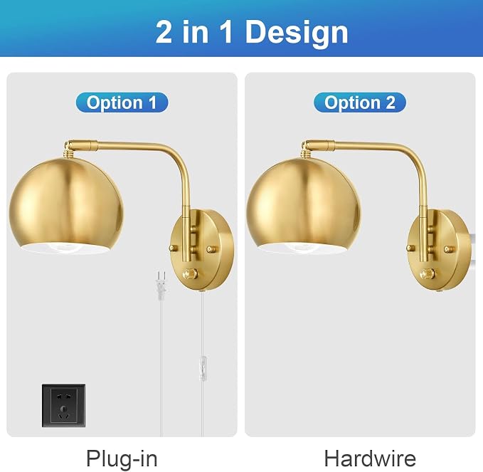 VATONI Wall Sconces Plug in, Dimmable Wall Sconce Swing Arm Wall Lights - Image 6