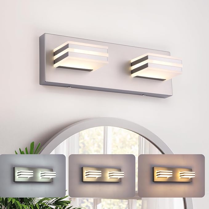 2-Light, 12.6-Inch Wall Lights Brushed Nickel Vanity Lights by BrightUpHomeWithLight