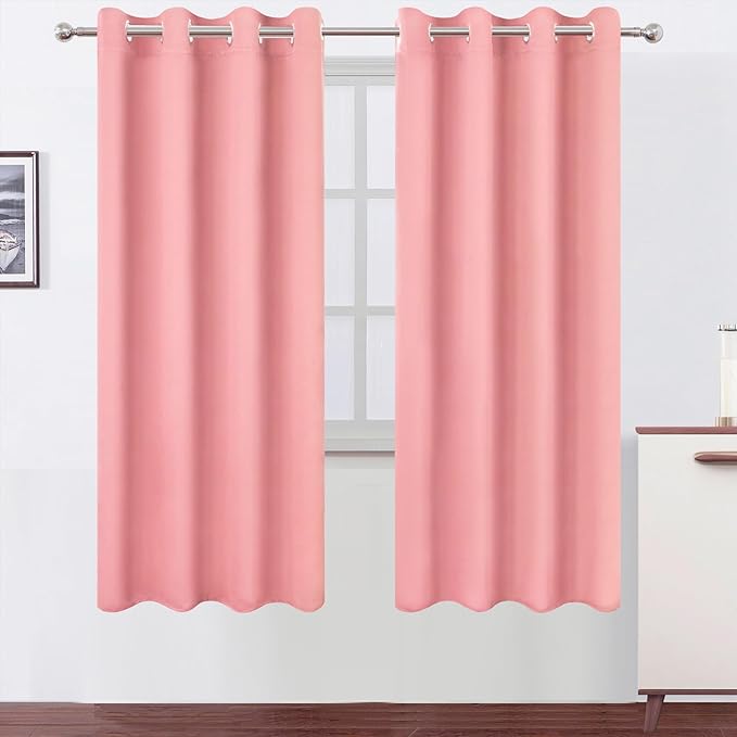 LEMOMO Blackout Curtains 66 x 72 Inch Long Pink Curtains Set of 2 Panels Room by Lemomo