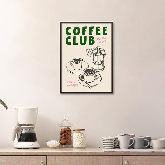 Black Framed Canvas Wall Art Posters Kitchen Coffee Club Print Vintage Coffee - Image 6