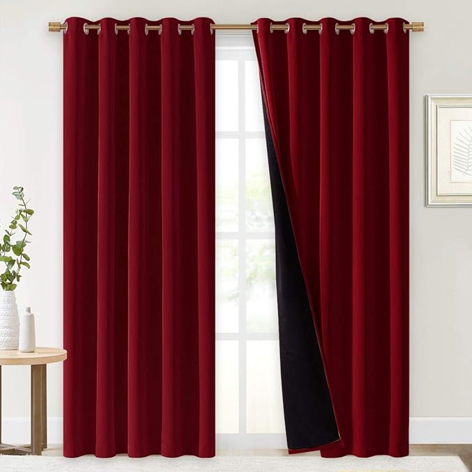 NICETOWN 100% Blackout Window Curtain Panels, Burgundy Red, Cold and Full Light - Image 2