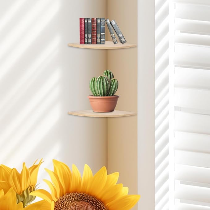 JJL Corner Wall Shelf, 12-Inch Sector Shelf, Light White - Image 5
