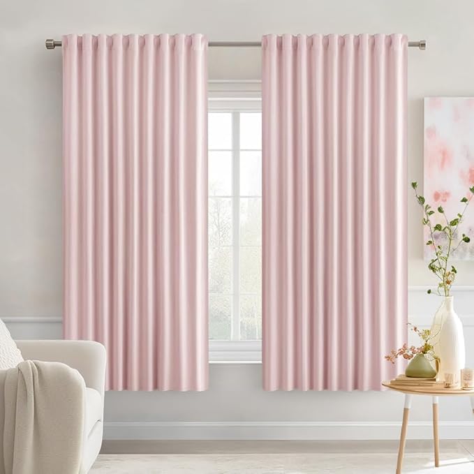 MIULEE Baby Pink Back Tab Blackout Curtains 63 Inch Length 2 Panels Set by MIULEE