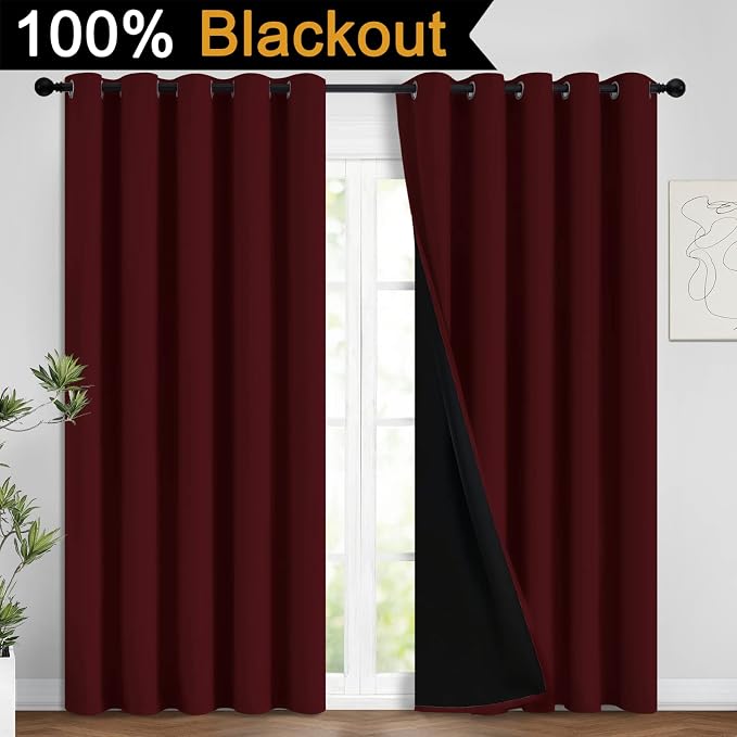 Yakamok 100% Blackout Curtains for Living Room, Noise Reducing Drapes, Thermal - Image 2