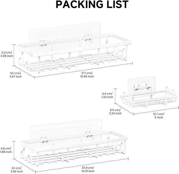 Shower Caddy, 3 Pack Shower Shelves - Image 2