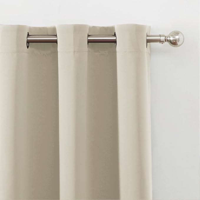 LEMOMO Blackout Curtains 66 x 54 Inch Long Light Beige Curtains Set of 2 Panels - Image 6