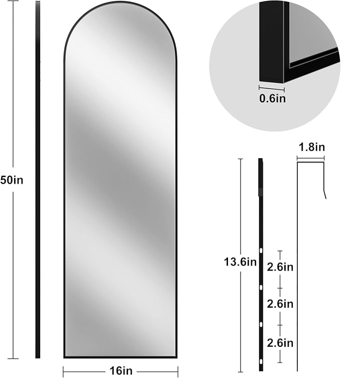 Rowjut Full Length Door Mirror, Wall Mounted Wall Mirrors, Cloakrooms - Image 3