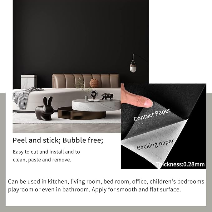 FUKU MON 24"x786" Black Wallpaper Peel and Stick Black Contact Paper Matte - Image 8