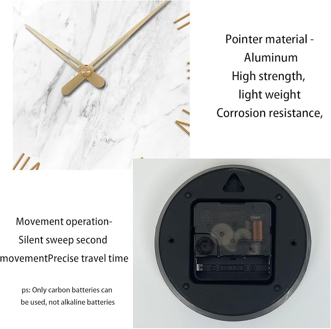 White Marble Large Clocks for Living Room Round Glass Wall Clock Battery - Image 8