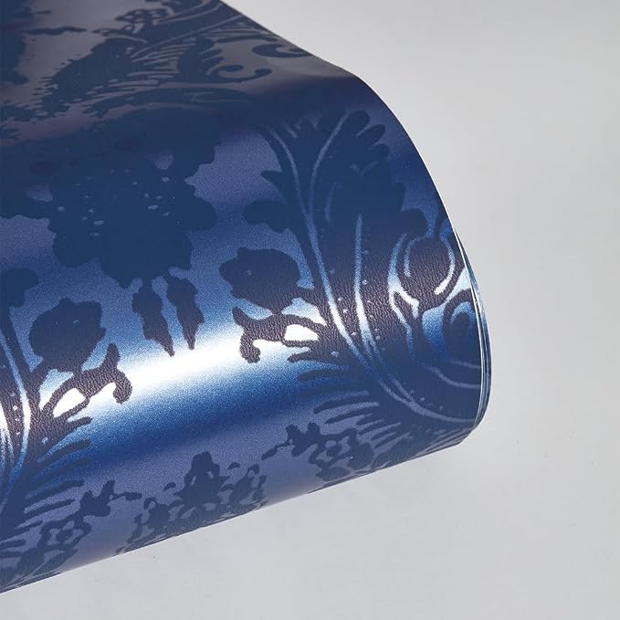 Tempaper Textured Metallic Blue Damsel Removable Peel and Stick Damask Wallpaper - Image 8