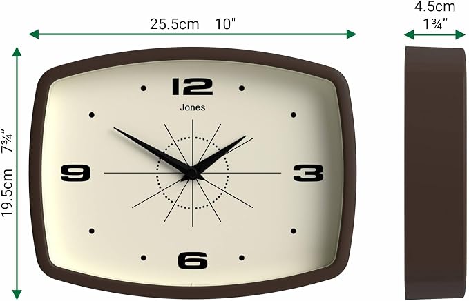 JONES CLOCKS® Movie wall Clock | Retro Rectangular Clock | 10 inch | Mocha - Image 4