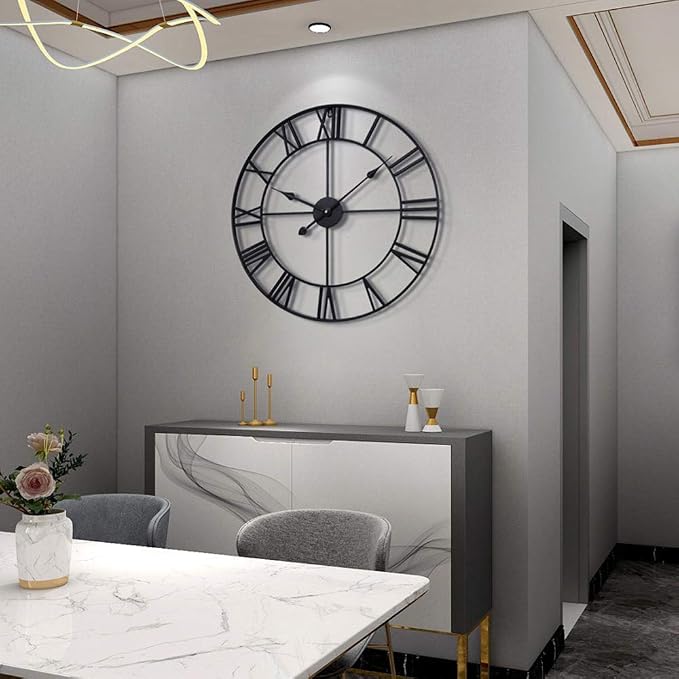 LEIKE Large Wall Clock, Non Ticking, Battery-Operated, Rustic Round Modern - Image 6
