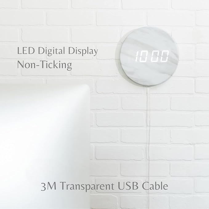 Minimalist LED Digital Wall Clock – USB Powered | Metallic Blue Style | 12/24 - Image 3