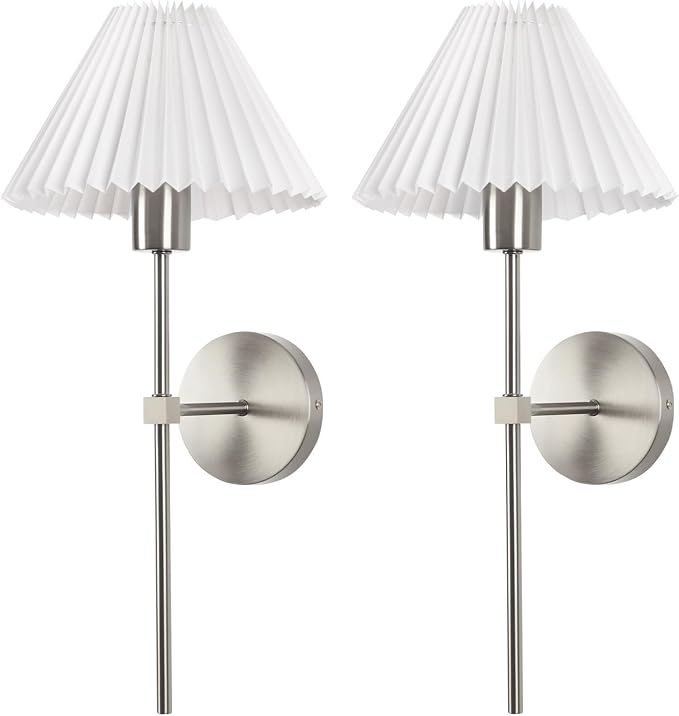 Wireless Wall Sconce Sets of 2, Pleated Shades Rechargeable Battery Operated - Image 9