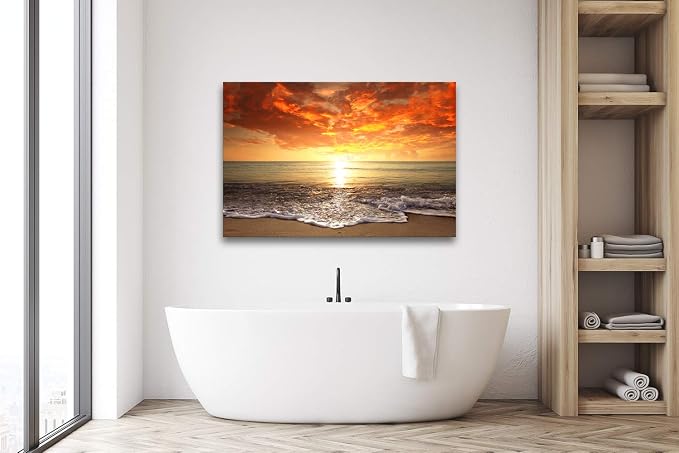 Baisuart-S0169 Canvas Prints Wall Art Sunset Ocean Beach Pictures Photo - Image 3