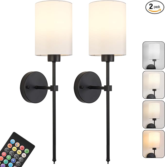 Battery Operated Wall Sconce Set of Two, Wireless Rechargeable Wall Light by KARTOOSH