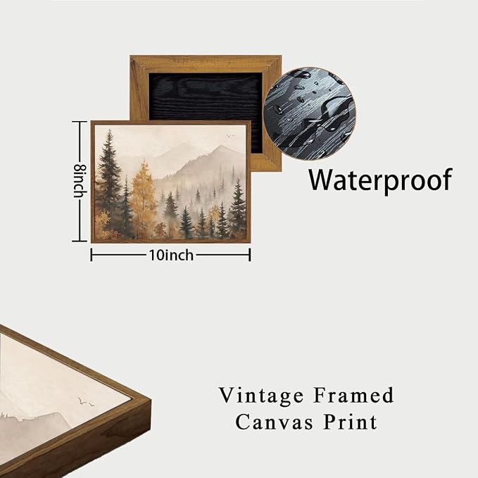 OIQArtOIQ Vintage Framed Wall Art Autumn Mountain Landscape Canvas Art Prints - Image 4