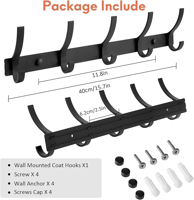 Optish Coat Rack Wall Mount, Coat Hook Wall Mount, Wall Hooks - Image 4
