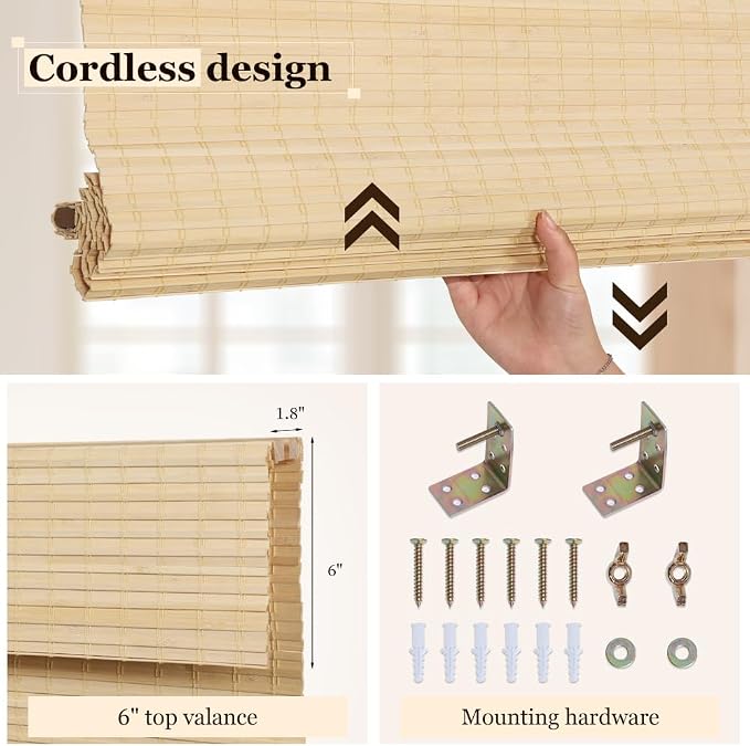 LUCKUP Cordless Bamboo Roman Blinds Shades - Image 4